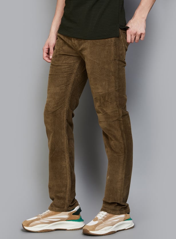 Hight Waist Corduroy Men Casual Pants Fleece Warm Thick
