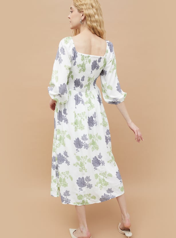 COLOUR ME Printed A-line Midi Dress