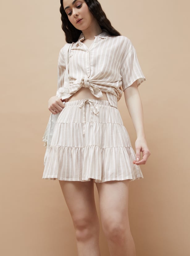 GINGER Striped Tiered Mini Skirt