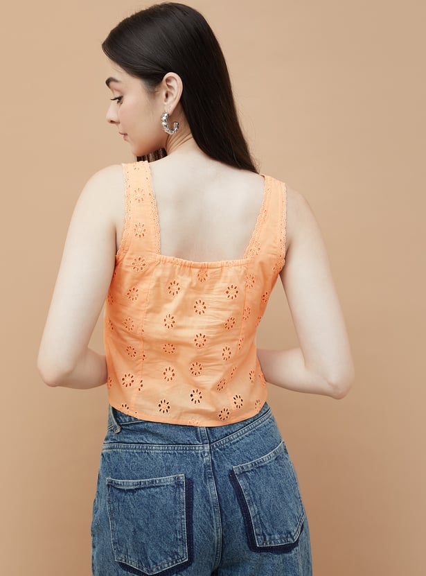 GINGER Schiffli Embroidered Tie-Up Crop Top