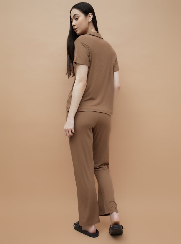 GINGER Solid Collared Night Suit
