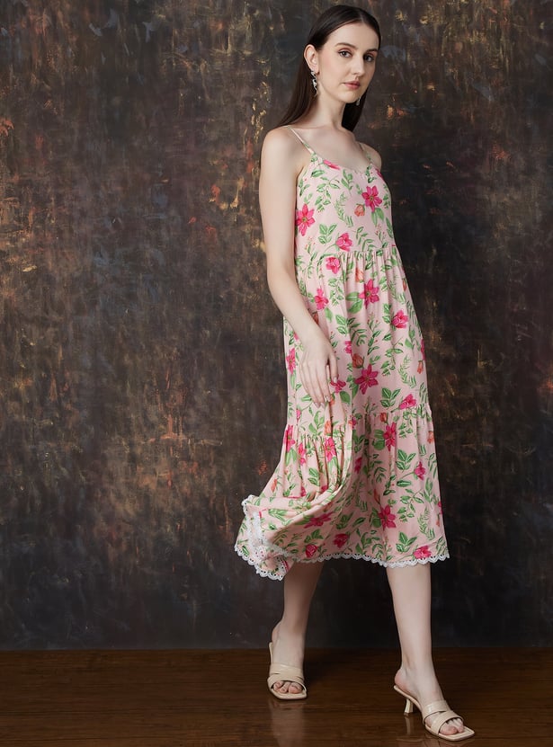 MELANGE Floral Print Tiered Dress
