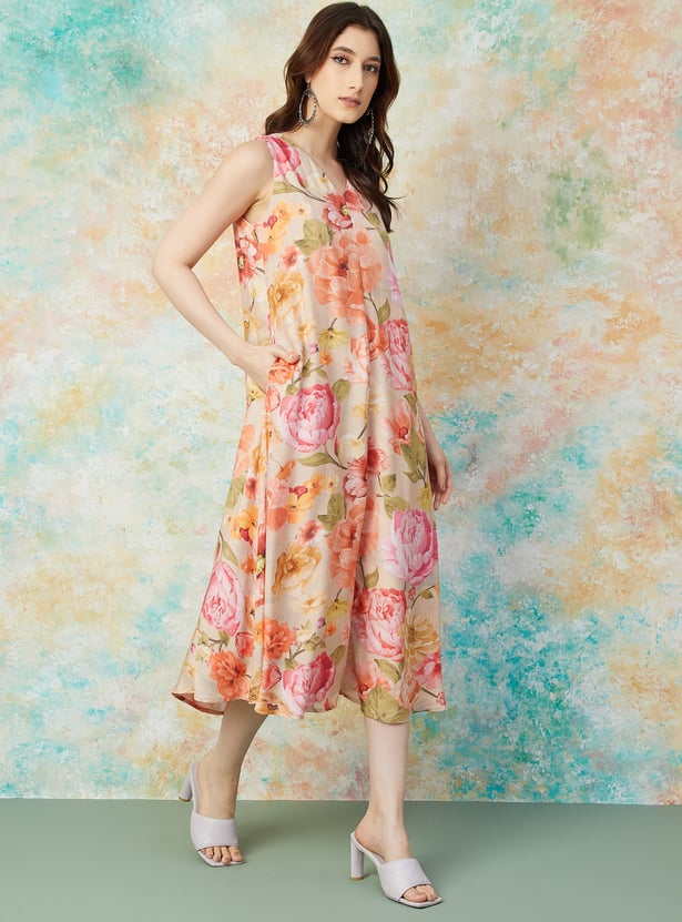 MELANGE Floral Print A-Line Dress