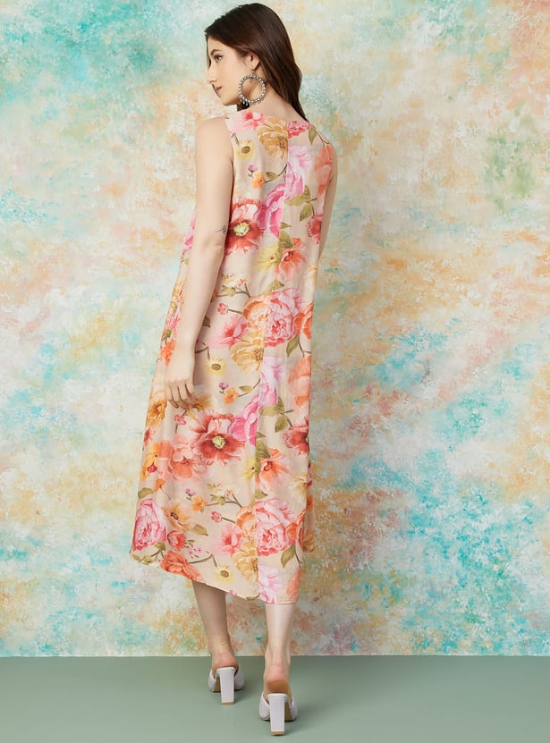 MELANGE Floral Print A-Line Dress