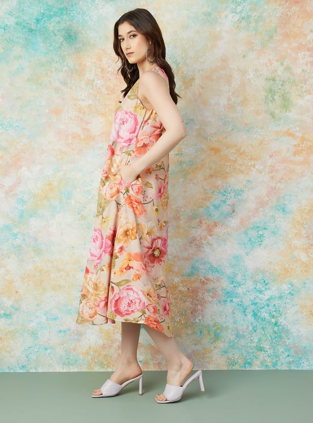 MELANGE Floral Print A-Line Dress