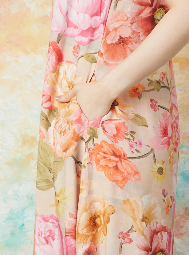 MELANGE Floral Print A-Line Dress