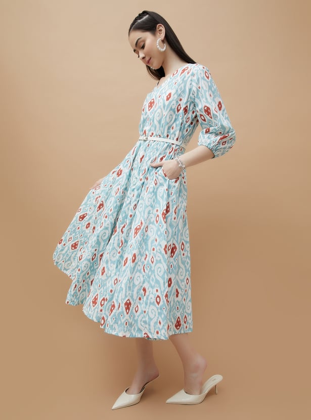 COLOUR ME Ikat Print Belted Midi Dress