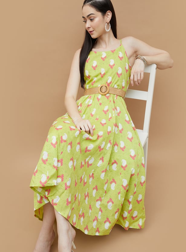COLOUR ME Paisley Print Midi Belted Dress