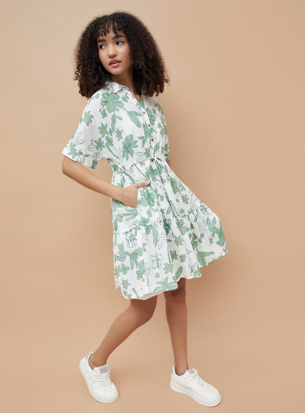 COLOUR ME Floral Print A-line Dress with Slip