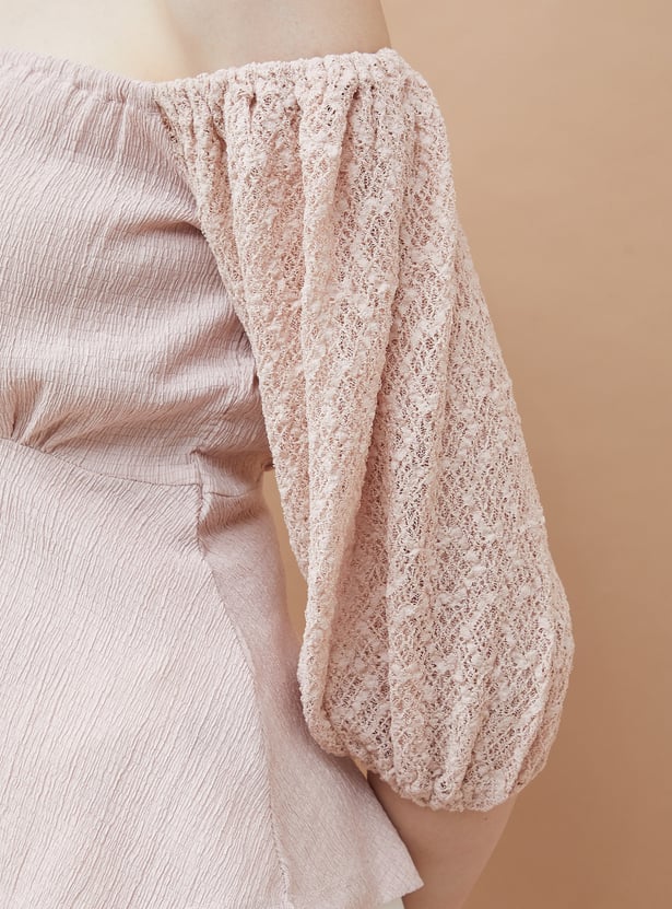 Buy CODE Smocked Off-Shoulder Peplum Top from CODE at just INR