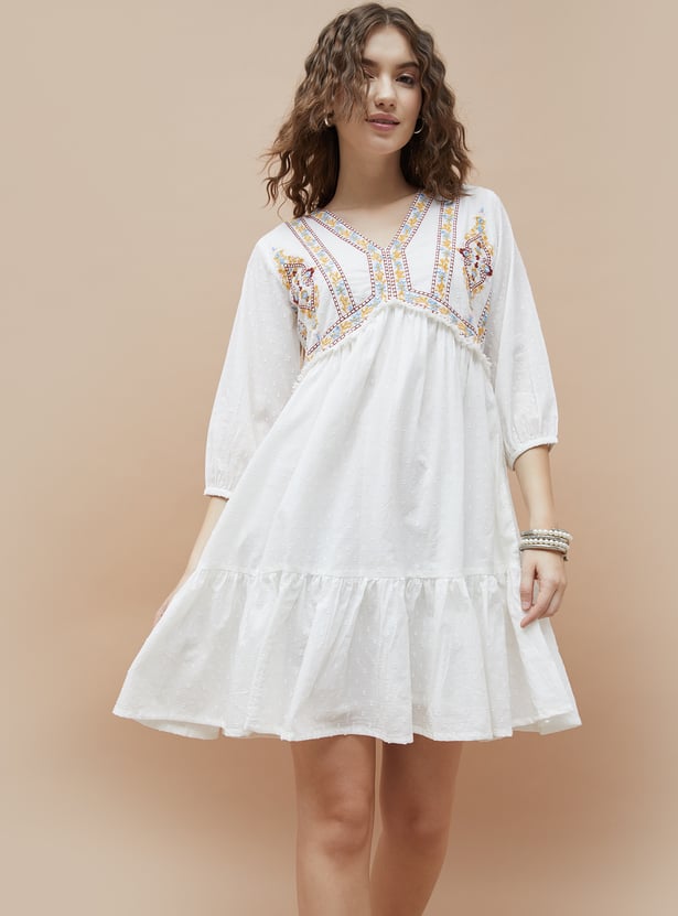 COLOUR ME Embroidered A-Line Dress