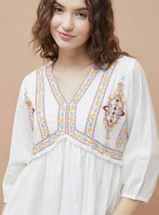 COLOUR ME Embroidered A-Line Dress