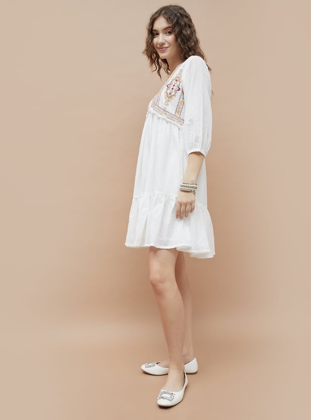 COLOUR ME Embroidered A-Line Dress