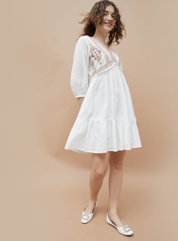 COLOUR ME Embroidered A-Line Dress