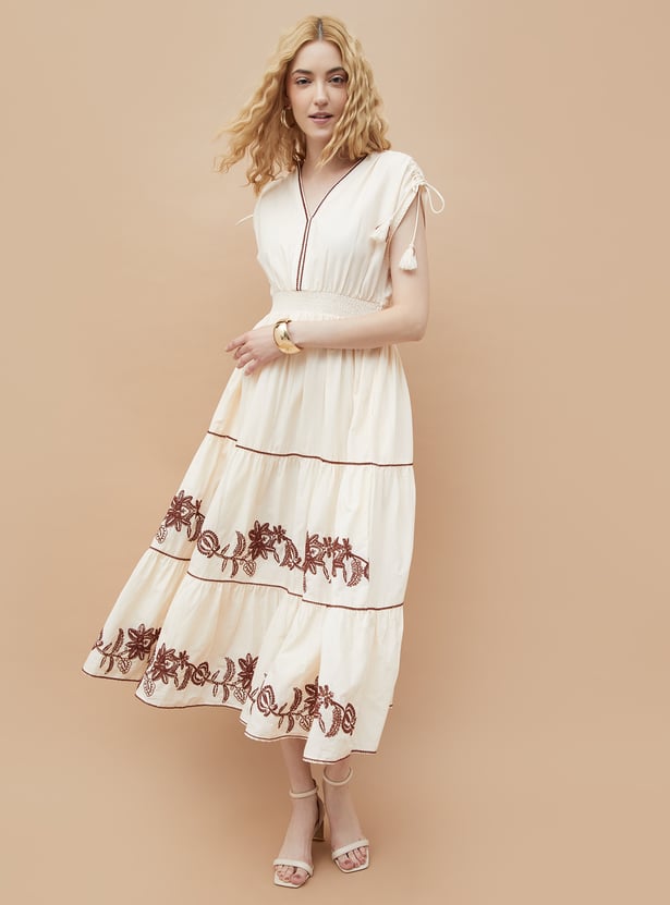 COLOUR ME Embroidered Tiered Midi Dress