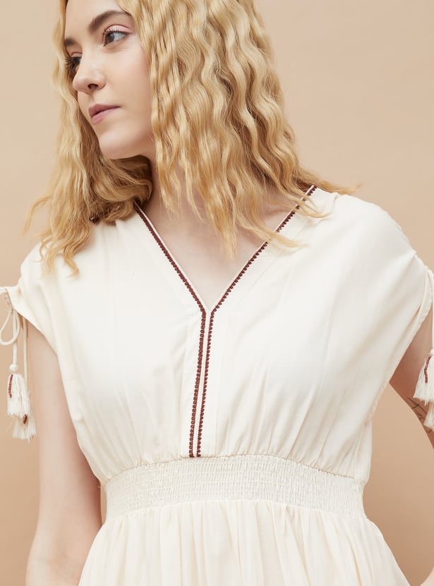 COLOUR ME Embroidered Tiered Midi Dress