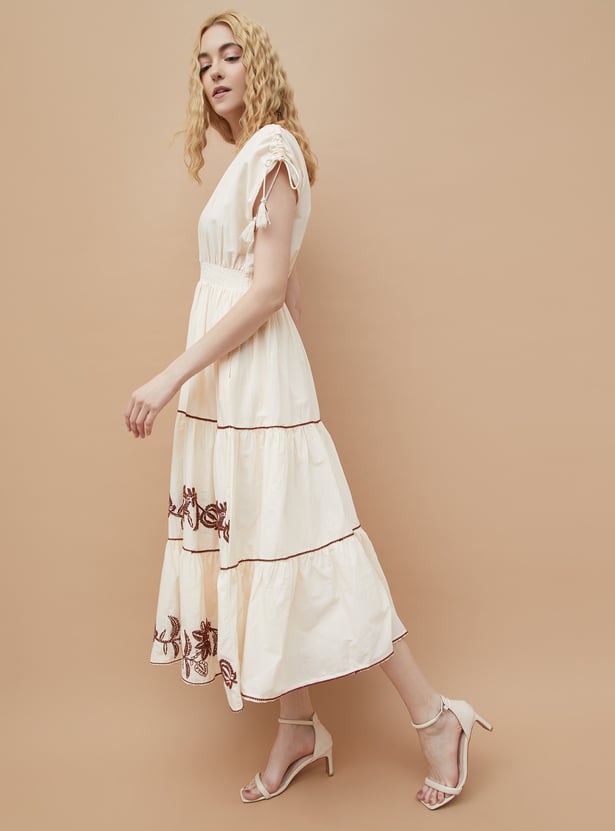 COLOUR ME Embroidered Tiered Midi Dress