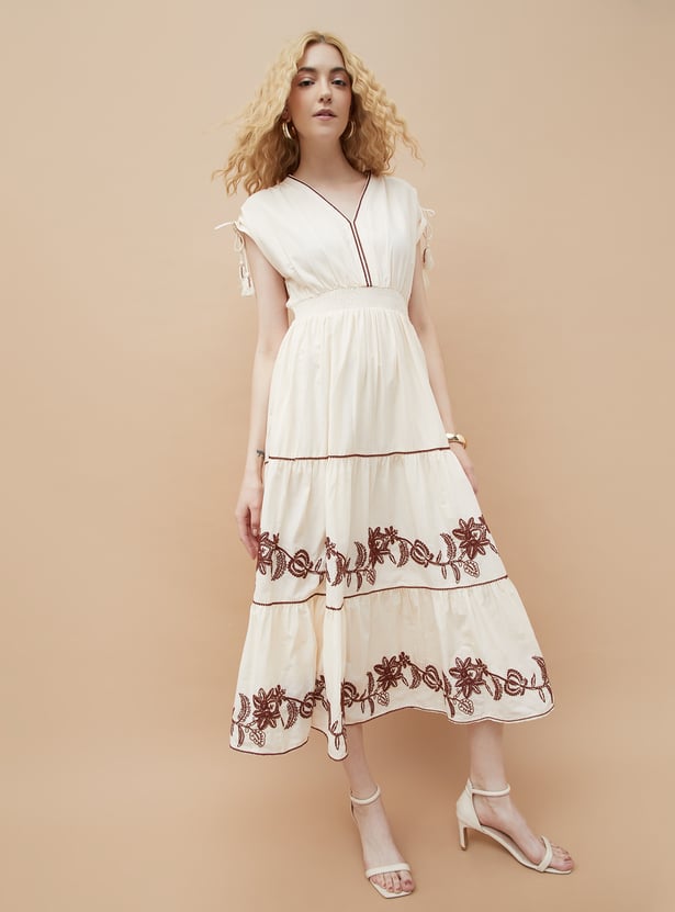COLOUR ME Embroidered Tiered Midi Dress
