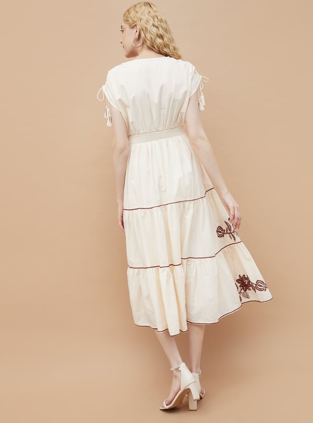 COLOUR ME Embroidered Tiered Midi Dress