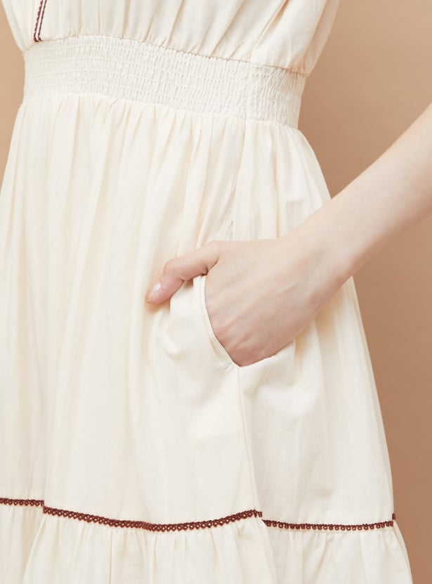 COLOUR ME Embroidered Tiered Midi Dress
