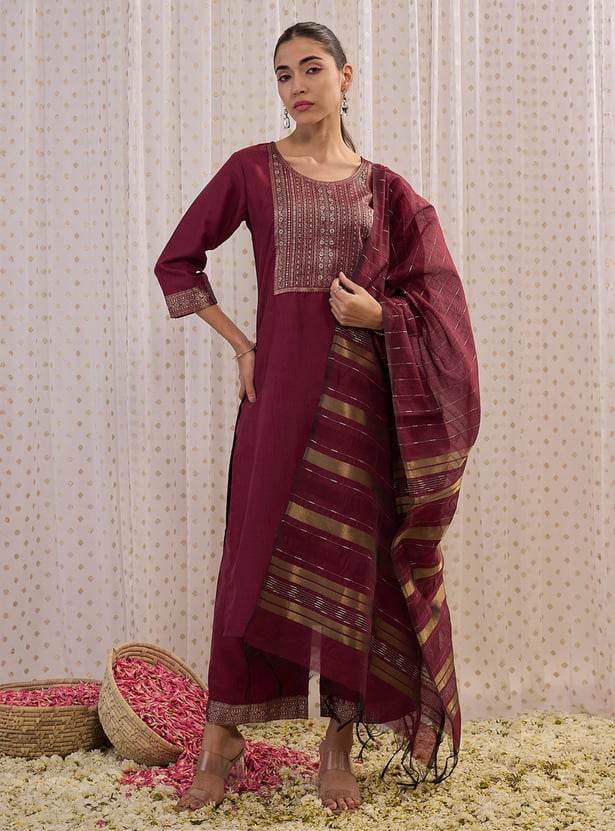 Indo Era Yoke Design Straight Kurta With Palazzo Set