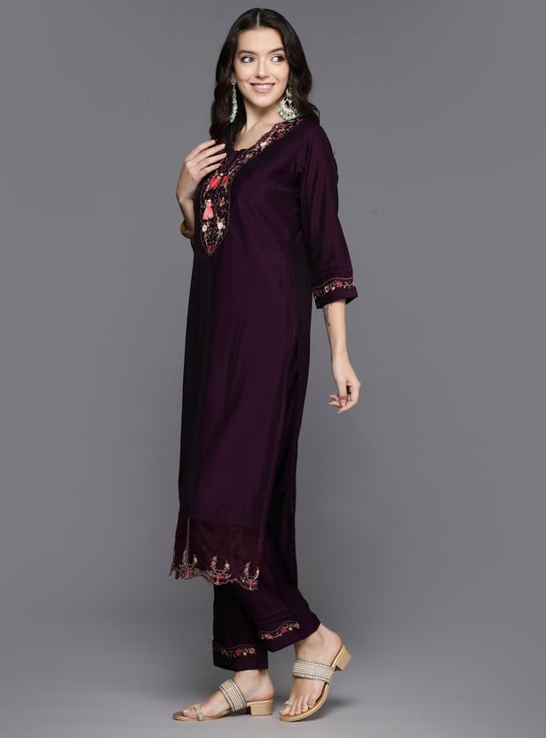 Indo Era Burgundy Printed A-Line Kurta Salwar set
