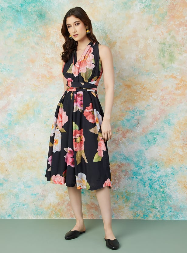 MELANGE Floral Print A-line Dress