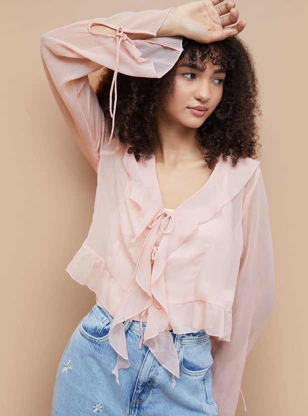 GINGER Ruffled Tie-Up Top with Camisole