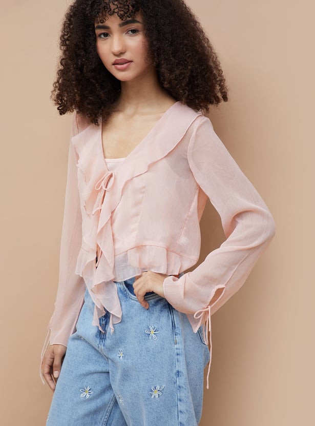 GINGER Ruffled Tie-Up Top with Camisole