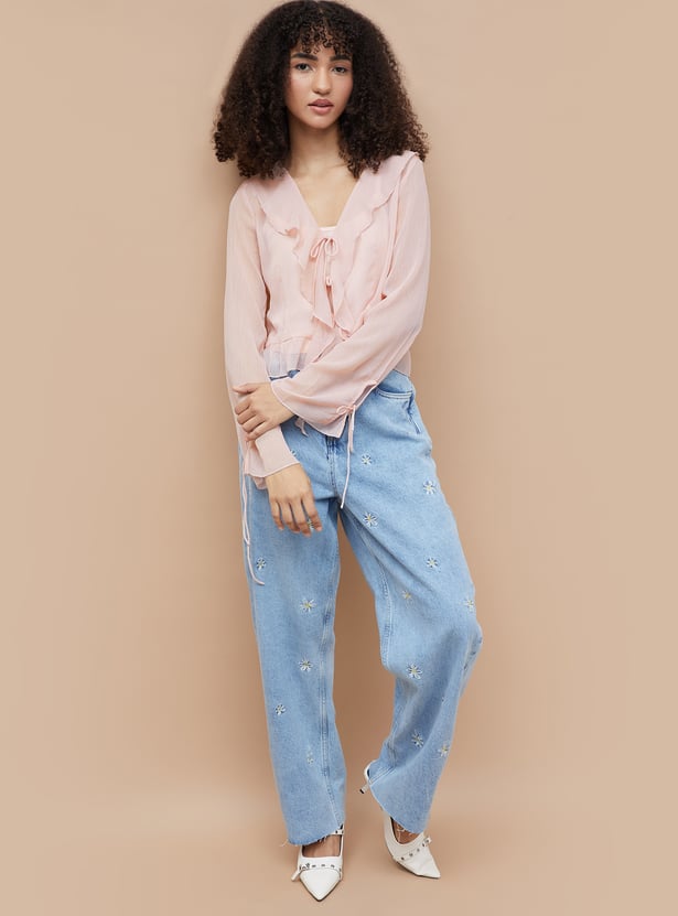 GINGER Ruffled Tie-Up Top with Camisole