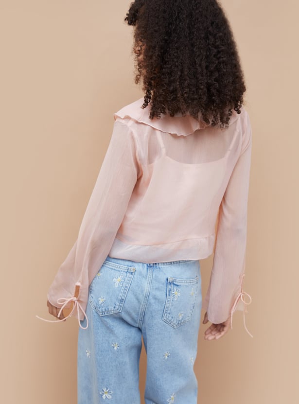 GINGER Ruffled Tie-Up Top with Camisole