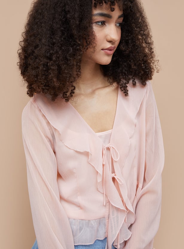 GINGER Ruffled Tie-Up Top with Camisole