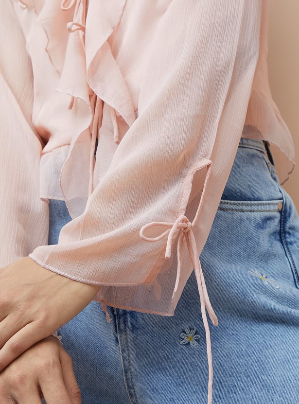 GINGER Ruffled Tie-Up Top with Camisole