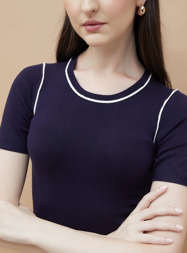 CODE CLASSIC Contrast Piping Knit T-shirt