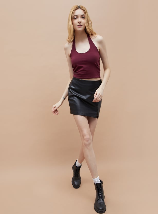 GINGER Solid Halter Neck Crop Top