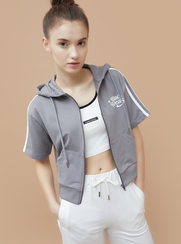 KAPPA Solid Zip Front Hooded T-shirt