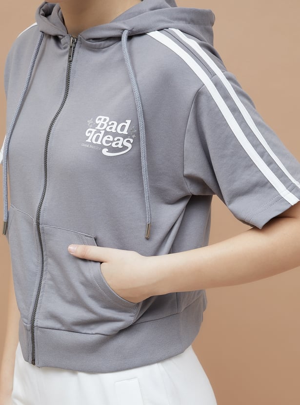 KAPPA Solid Zip Front Hooded T-shirt