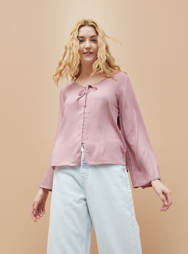 FAME FOREVER Solid Tie-Up Neck Top