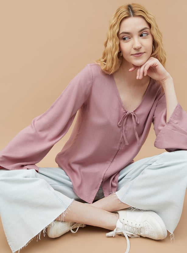 FAME FOREVER Solid Tie-Up Neck Top