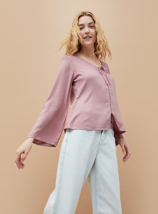 FAME FOREVER Solid Tie-Up Neck Top