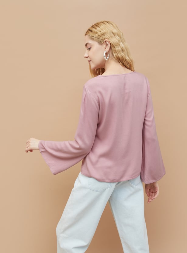 FAME FOREVER Solid Tie-Up Neck Top