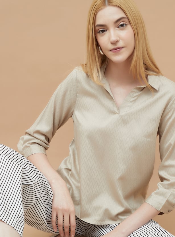 FAME FOREVER Patterned Shirt Style Top