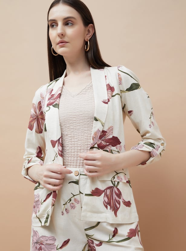 CODE Floral Print Single Breasted Blazer