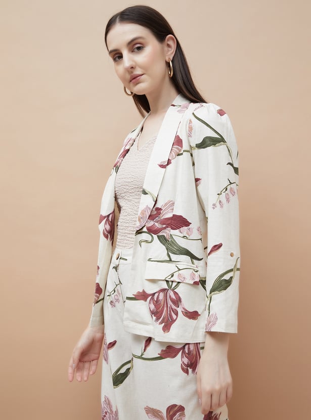 CODE Floral Print Single Breasted Blazer