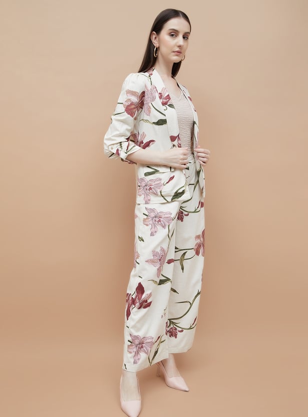 CODE Floral Print Single Breasted Blazer