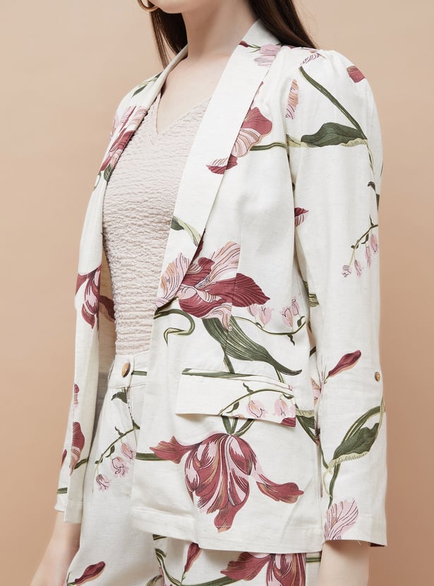 CODE Floral Print Single Breasted Blazer
