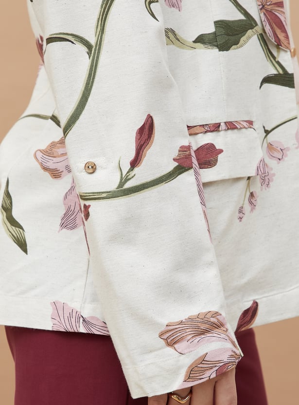 CODE Floral Print Single Breasted Blazer