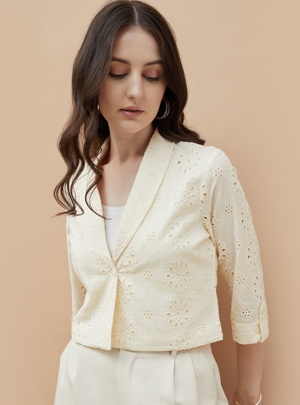CODE Schiffli Embroidered Crop Blazer