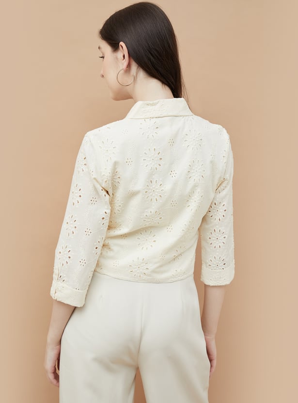 CODE Schiffli Embroidered Crop Blazer