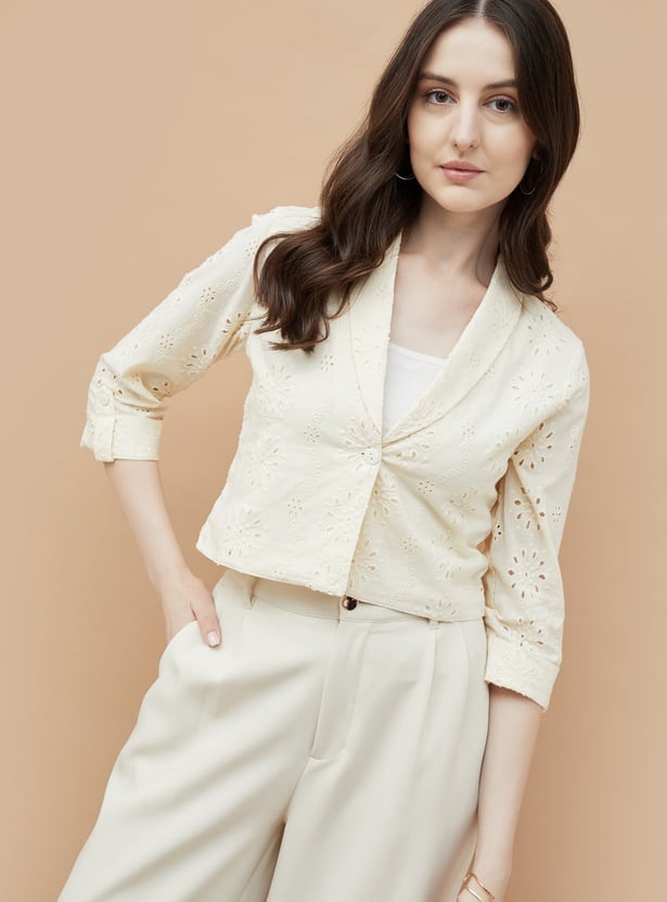 CODE Schiffli Embroidered Crop Blazer